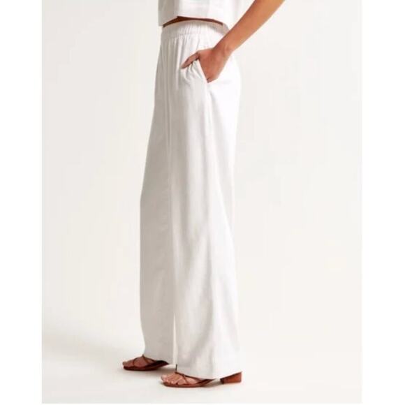 NWT ABERCROMBIE Linen Blend Wide Leg Pants in White - Picture 8 of 8